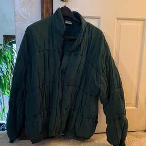 100% Silk Kiko Dark Green Puffer Jacket
